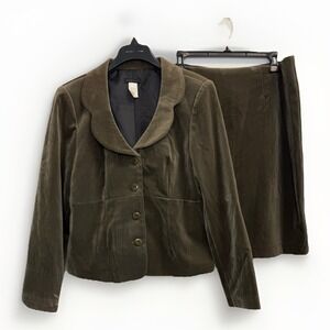 Vintage Courtenay 2-Piece Skirt Suit Women's Size 14 Jacket Olive Green Corduroy